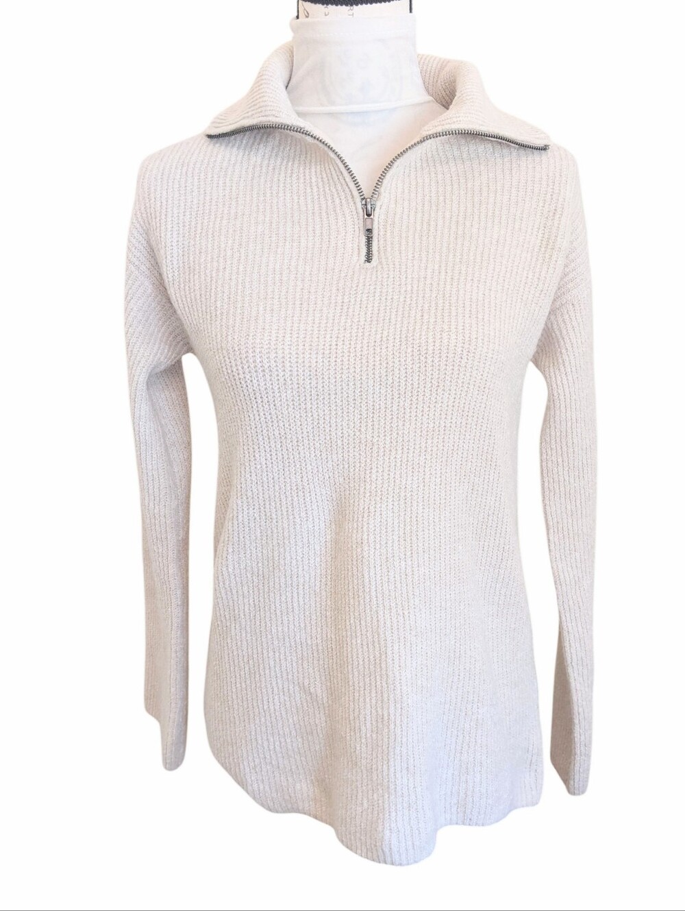Maurices Wheat Cream Ribbed Sweater 1/4 Zip Long Sleeve Versatile Collar Sz XS